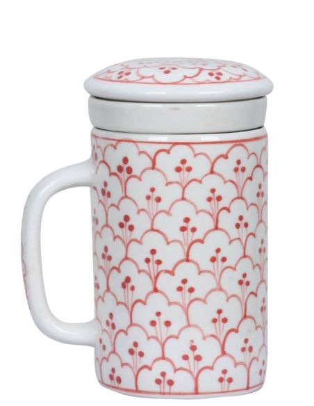 Mug à thé : fleur rouge- Mug à thé : fleur rouge-