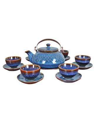 Théière vietnamienne en porcelaine (plate)-