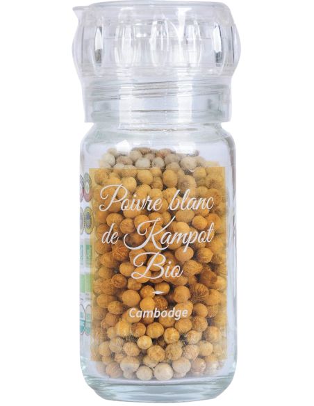 Poivre blanc de Kampot - IGP - Biologique - Premium - en grains - 45g - Moulin- KHLA