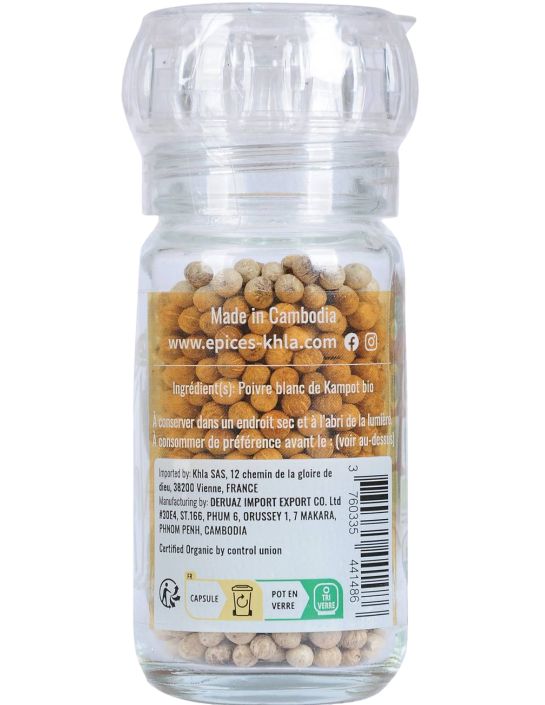 Poivre blanc de Kampot - IGP - Biologique - Premium - en grains - 45g - Moulin- KHLA