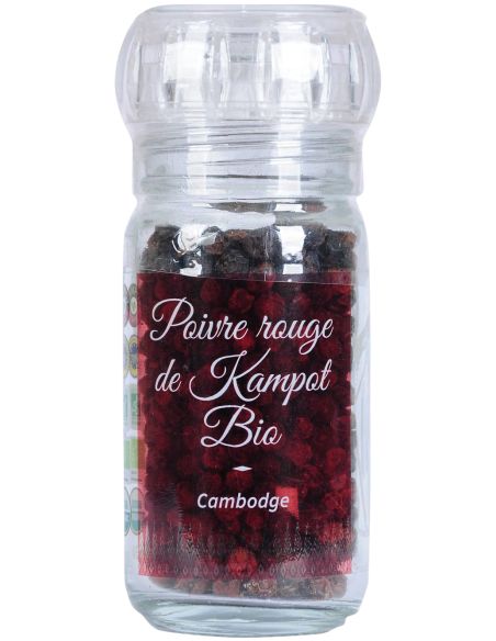 Poivre rouge de Kampot - IGP - Biologique - en grains - 45g - Moulin- KHLA