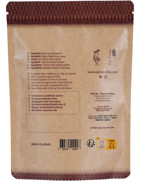 Poivre noir de Kampot - IGP - Biologique - Premium - en grains - 200g- KHLA