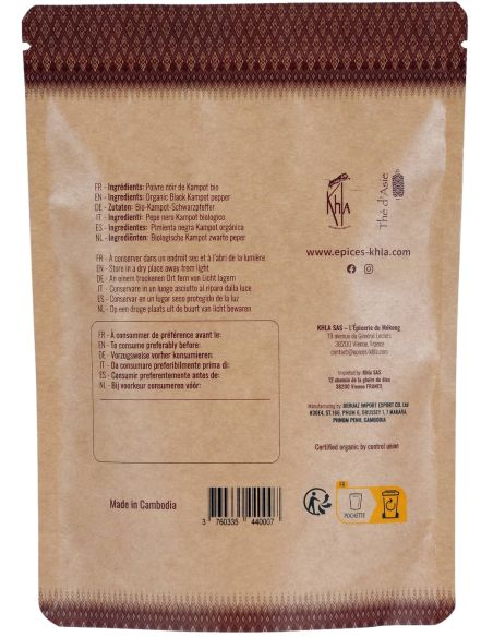 Poivre noir de Kampot - IGP - Biologique - Premium - en grains - 200g- KHLA
