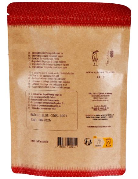 Poivre rouge de Kampot - IGP - Biologique - Premium - en grains - 200g- KHLA