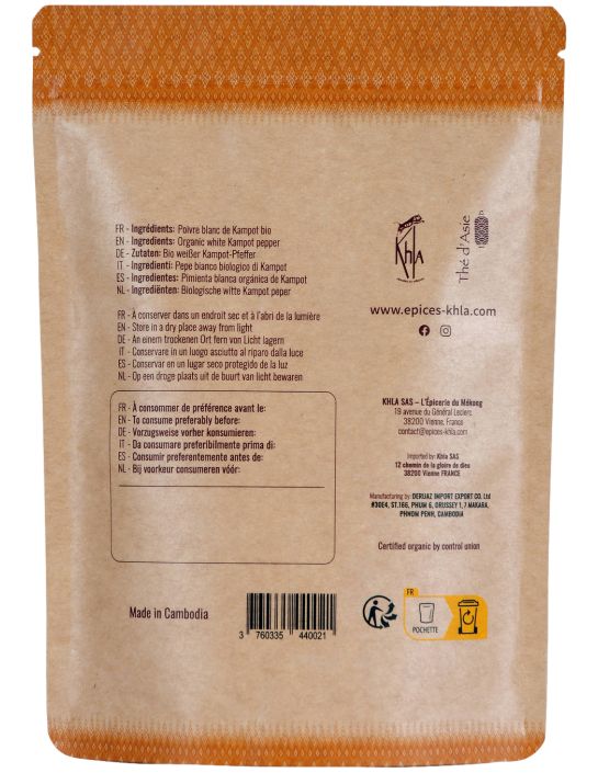 Poivre blanc de Kampot - IGP - Biologique - Premium - en grains - 200g- KHLA