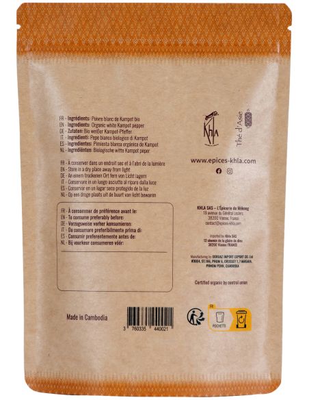 Poivre blanc de Kampot - IGP - Biologique - Premium - en grains - 200g- KHLA