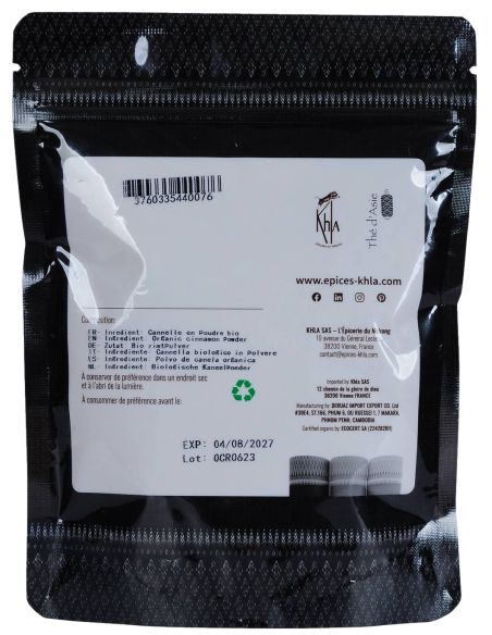 Cannelle de Ceylan - Biologique - en poudre - 180g- KHLA