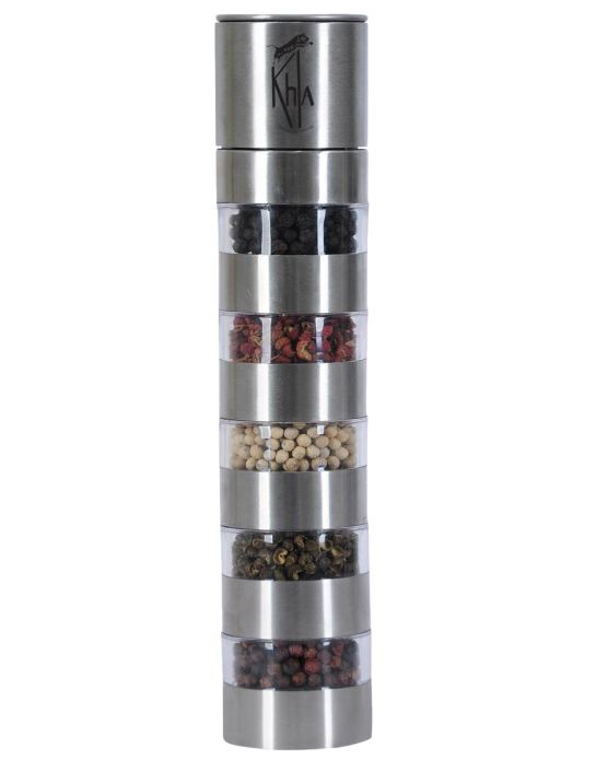 Moulin du Mékong (Poivres de Kampot noir 20g - rouge 20g - blanc 20g - Baies de Sichuan : rouges - 20g - vertes 20g)- KHLA