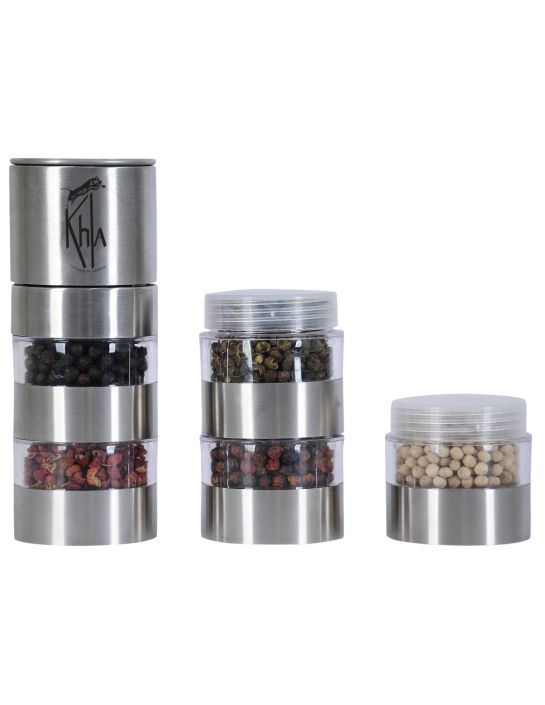 Moulin du Mékong (Poivres de Kampot noir 20g - rouge 20g - blanc 20g - Baies de Sichuan : rouges - 20g - vertes 20g)- KHLA