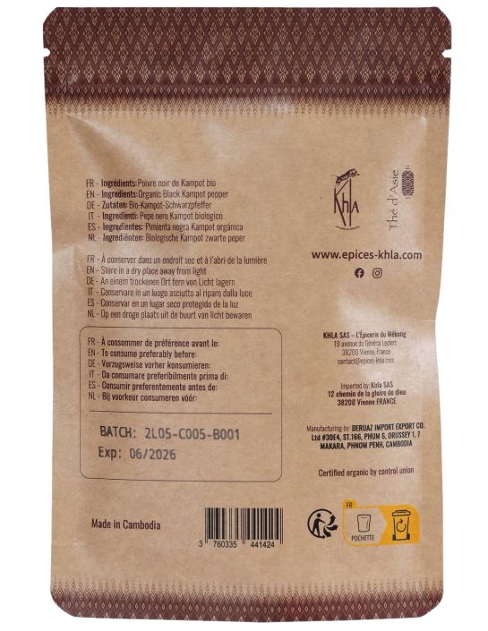 Poivre noir de Kampot - IGP - Biologique - Premium - en grains - 100g- KHLA