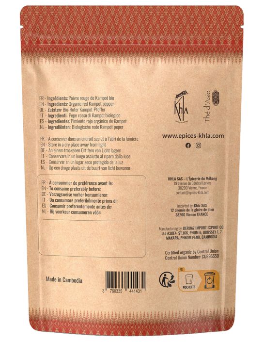 Poivre rouge de Kampot - IGP - Biologique - Premium - en grains - 80g- KHLA