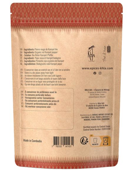 Poivre rouge de Kampot - IGP - Biologique - Premium - en grains - 80g- KHLA