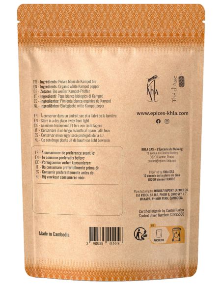 Poivre blanc de Kampot - IGP - Biologique - Premium - en grains - 70g- KHLA