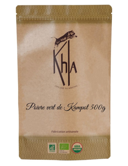 Poivre vert de Kampot - IGP - Biologique - Premium - en grains - 500g- KHLA Poivre vert de Kampot - IGP - Biologique - Premium - en grains - 500g- KHLA