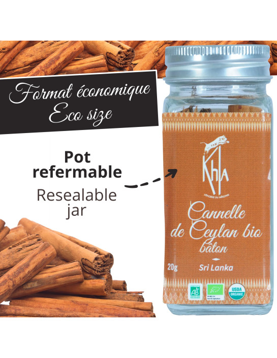 Cannelle de Ceylan en bâton - Biologique - 20g - Pot- KHLA