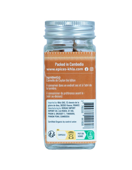Cannelle de Ceylan en bâton - Biologique - 20g - Pot- KHLA