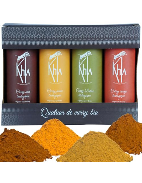 Quatuor curry ( Curry jaune, noir, detox et rouge - 4x100g) - Biologique - en poudre- KHLA
