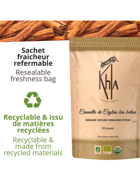 Cannelle de Ceylan bio en bâtons - 500g- KHLA Cannelle de Ceylan bio en bâtons - 500g- KHLA