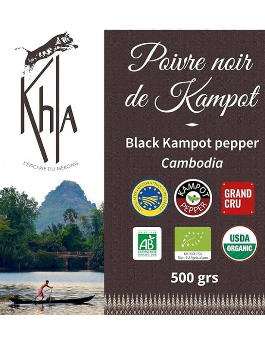 Poivre noir de Kampot - IGP - Biologique - Premium - en grains - 500g- KHLA