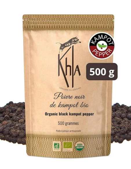 Poivre noir de Kampot - IGP - Biologique - Premium - en grains - 500g- KHLA