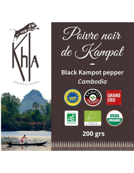 Poivre noir de Kampot - IGP - Biologique - Premium - en grains - 200g- KHLA