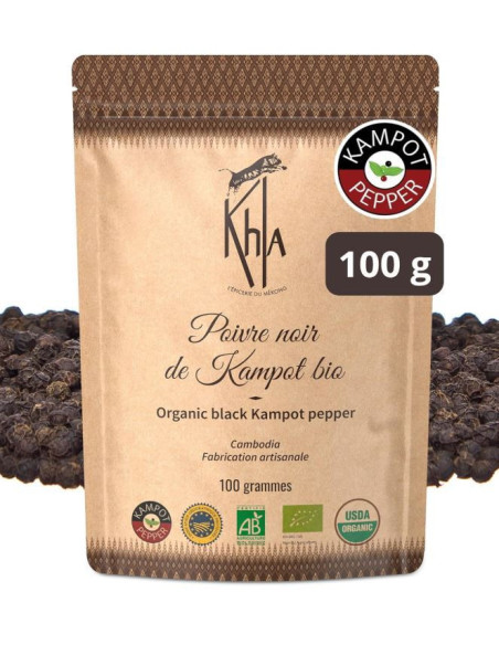 Poivre noir de Kampot - IGP - Biologique - Premium - en grains - 100g- KHLA