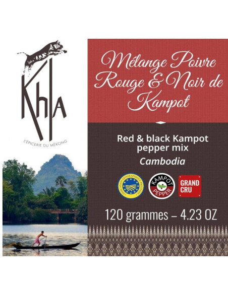 Mélange poivre noir & rouge de Kampot IGP - Premium - en grain - 120g- KHLA