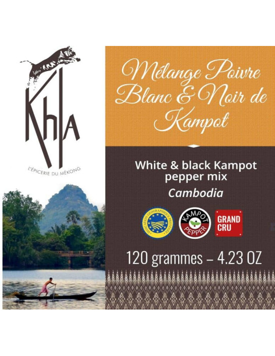 Mélange poivre noir & blanc de Kampot IGP - Premium - en grain - 120g- KHLA