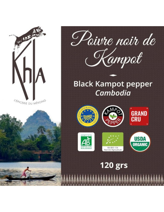 Poivre noir de Kampot IGP - Biologique - Premium - en grains - 120g- KHLA