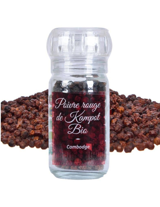Poivre rouge de Kampot - IGP - Biologique - en grains - 45g - Moulin- KHLA
