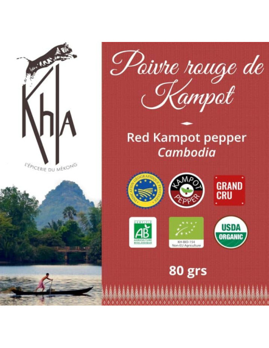 Poivre rouge de Kampot - IGP - Biologique - Premium - en grains - 80g- KHLA