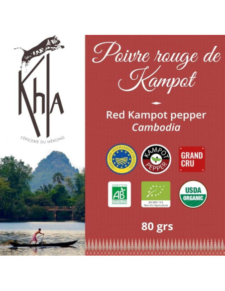 Poivre rouge de Kampot - IGP - Biologique - Premium - en grains - 80g- KHLA