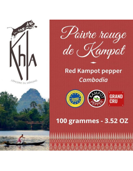 Poivre rouge de Kampot - IGP - Biologique - Premium - en grains - 100g - Palme- KHLA