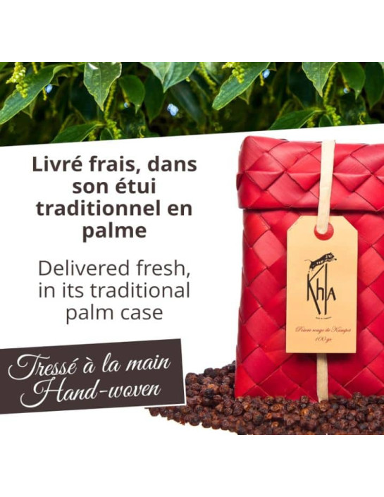 Poivre rouge de Kampot - IGP - Biologique - Premium - en grains - 100g - Palme- KHLA