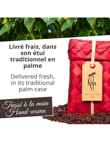 Poivre rouge de Kampot - IGP - Biologique - Premium - en grains - 100g - Palme- KHLA