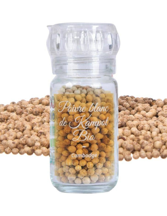 Poivre blanc de Kampot - IGP - Biologique - Premium - en grains - 45g - Moulin- KHLA