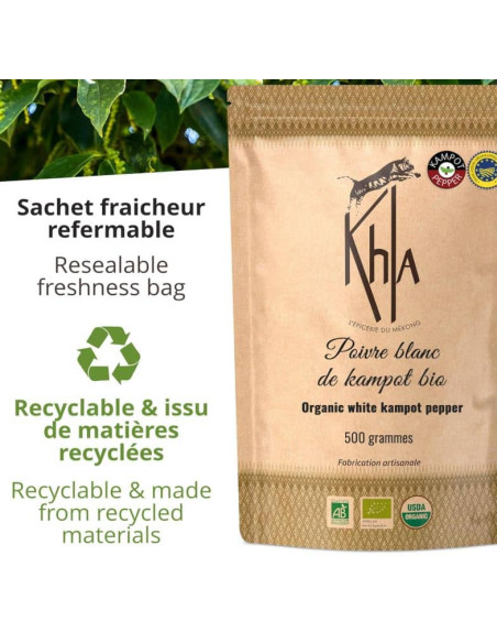 Poivre blanc de Kampot - IGP - Biologique - Premium - en grains - 500g- KHLA