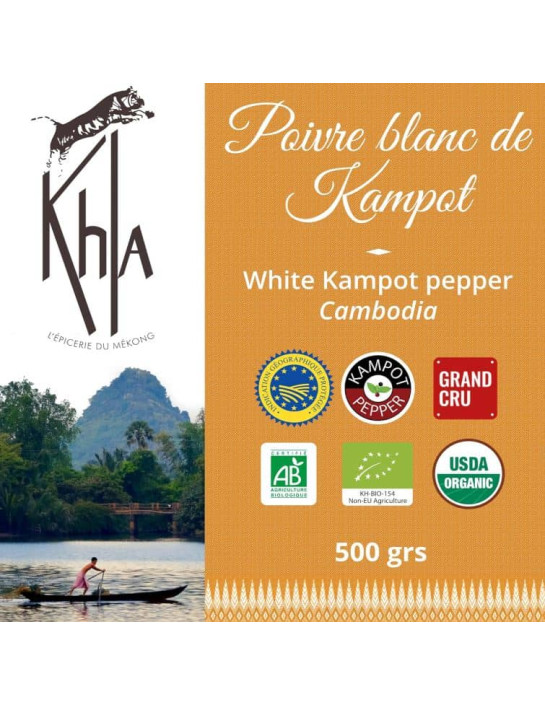 Poivre blanc de Kampot - IGP - Biologique - Premium - en grains - 500g- KHLA