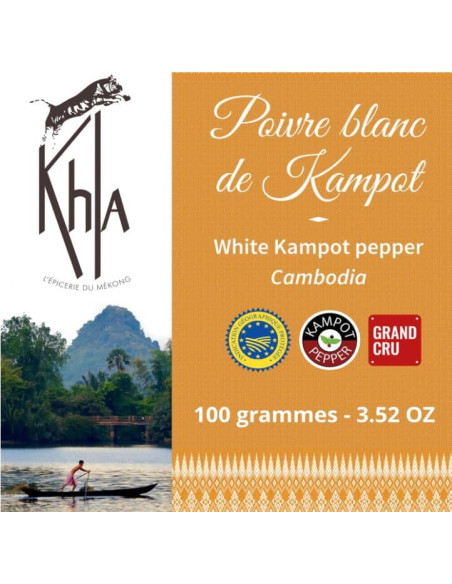 Poivre blanc de Kampot IGP - Biologique - Premium - en grains - 100g - Palme- KHLA