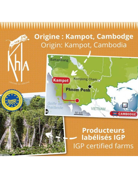 Palme - Mélange poivre blanc & noir de Kampot IGP - Premium - en grains - 100g- KHLA Palme - Mélange poivre blanc & noir de Kampot IGP - Premium - en grains - 100g- KHLA