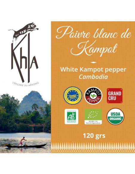 Poivre blanc de Kampot - IGP - Biologique - Premium - en grains - 120g- KHLA