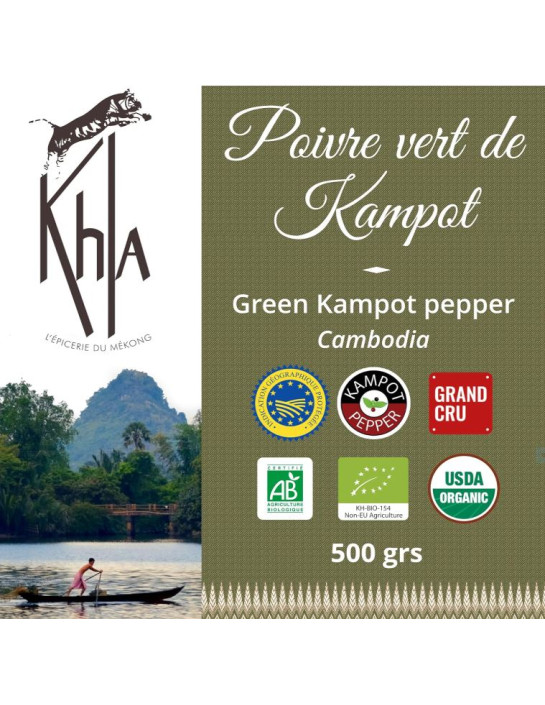 Poivre vert de Kampot - IGP - Biologique - Premium - en grains - 500g- KHLA