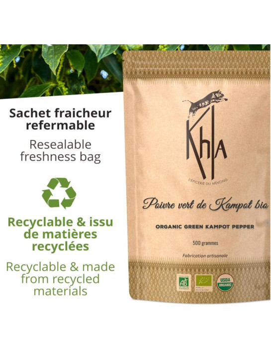 Poivre vert de Kampot - IGP - Biologique - Premium - en grains - 500g- KHLA
