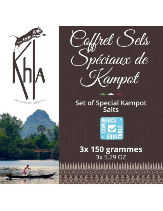 Trio de Sels de Kampot : Sel barbecue 150g, sel poisson 150g & mélange sel et poivre 150g) - Premium- KHLA
