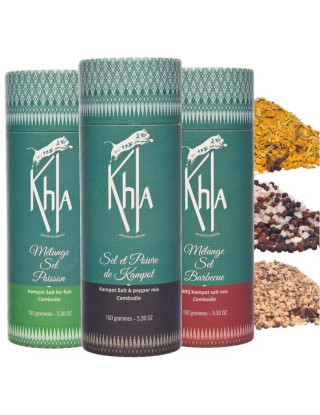 Trio de Sels de Kampot : Sel barbecue 150g, sel poisson 150g & mélange sel et poivre 150g) - Premium- KHLA 2