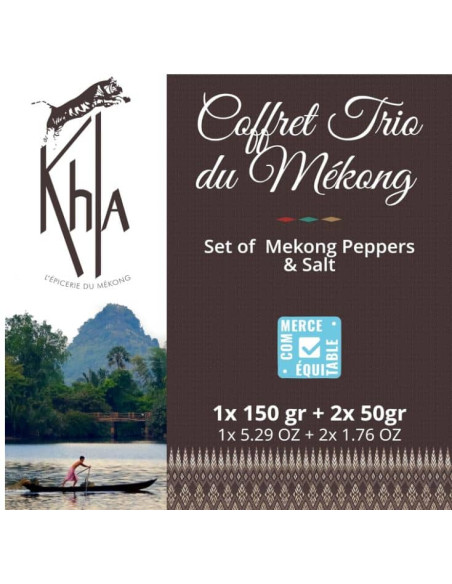 Coffret Trio du Mékong - (Baies de Sichuan verte et rouge & Fleur de sel de Kampot 150g) - Premium- KHLA