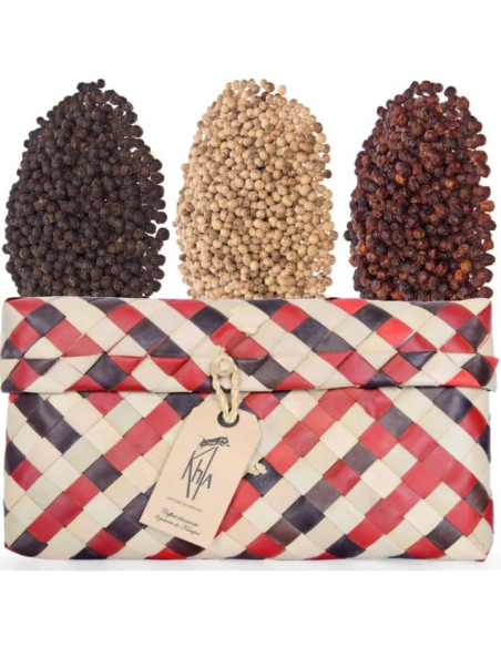 Trio palmes - (Poivre de Kampot biologique : noir 50g - rouge 50g - blanc 50g) - Premium - en grains- KHLA