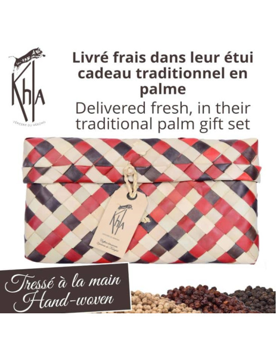 Trio palmes - (Poivre de Kampot biologique : noir 50g - rouge 50g - blanc 50g) - Premium - en grains- KHLA