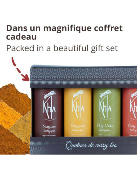 Quatuor curry ( Curry jaune, noir, detox et rouge - 4x100g) - Biologique - en poudre- KHLA