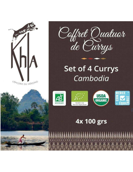 Quatuor curry ( Curry jaune, noir, detox et rouge - 4x100g) - Biologique - en poudre- KHLA